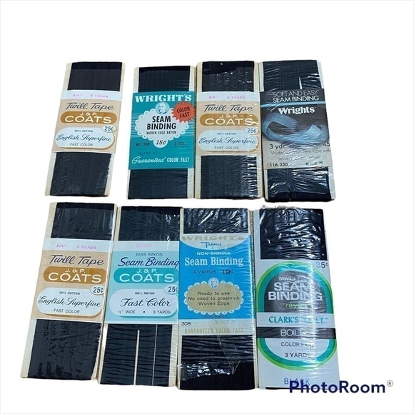 Vintage Twill Tape Coats Seam Binding Bundle Black Wright’s Rayon 1/2” Wide - Picture 2 of 6